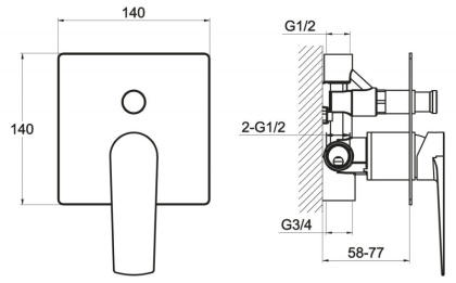 CARIN Встраиваемый двухпозиционый смеситель, хром CAR-BASM-CRM