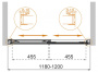 Душевой уголок TANDEM-SOFT-BF-2-120-P-Cr Условные размеры, мм:1200х1900 Габариты с диапазоном регулировок, мм:(1180-1200)Х1900 Ширина входа:455 