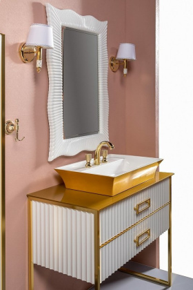 Тумба MONACO 100см h74см белая глянец + золото под раковину чашу 867-100-WG Boheme