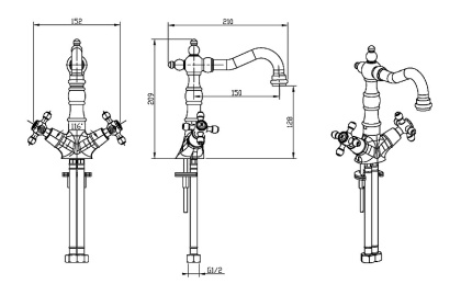 Смеситель для умывальника, высокий ROYAL CRYSTAL Black, бронза_Комплект