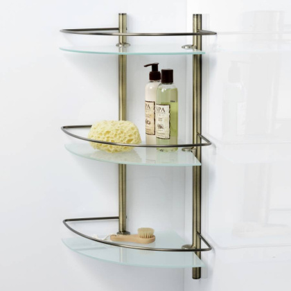 Полка стеклянная тройная, 30,5х61х30,5 см, цвет золото, K-3533