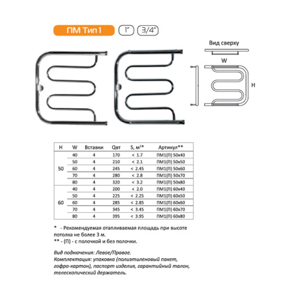 Полотенцесушитель ПМ1 60*50П