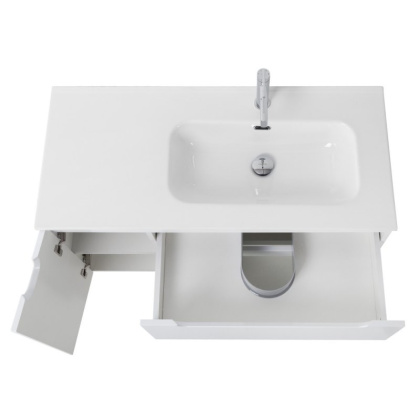 Тумба с раковиной подвесная с двумя ящиками и одной дверцей BelBagno ETNA 100 Bianco Lucido левая, раковина белая