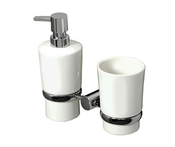 Дозатор для жидкого мыла со стаканом для зубных щеток, 20х18х10 см, белый, K-28289