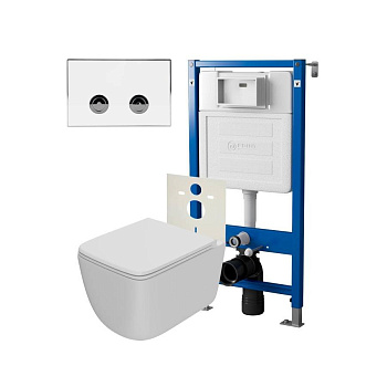 Сет: Система инсталляции пневматическая Point Элемент П для подвесного унитаза PN45121 + Клавиша смыва для пневматической инсталляции Point Венера, белый/хром, PN44071WC + Унитаз подвесной Point Меркурий безободковый, сиденье дюропласт микролифт, быстросъ