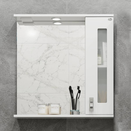 Шкаф-зеркало Onika Кристалл 67 белый, правый, с подсветкой