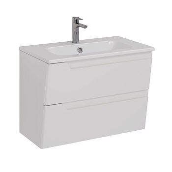 Тумба Lemark MIANO 80см под 1 раковину, подвесная, 2 ящика, цвет корпуса, фасада: Белый глянец