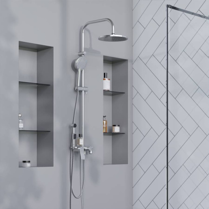 977770000 Jupiter, ДС с ванно-душевым смесителем-полкой и гиг.душем, Хром