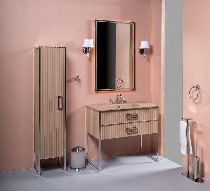 Тумба MONACO 100см h84см капучино глянец + хром под раковину моноблок 866-100-CPCR Boheme