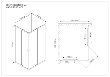 Душевой уголок Scala VSS-2SC8010CL, 1000*800, хром, стекло прозрачное