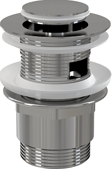 Донный клапан сифона для умывальника CLICK/CLACK 5/4", цельнометаллический с переливом и малой заглушкой