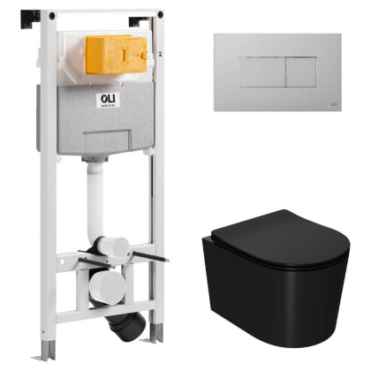 Сет: OLI 120 ECO Sanitarblock pneumatic+Панель KARISMA, хр. мат.+Унитаз Point Веста, чёрн PN41701BM