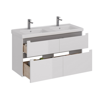 Тумба Lemark BUNO 125см под 2 раковины, подвесная/напольная,4 ящика, цвет корпуса, фасада: Белый глянец Тумба Lemark BUNO 125см под 2 раковины, подвесная/напольная,4 ящика, цвет корпуса, фасада: Белый глянец