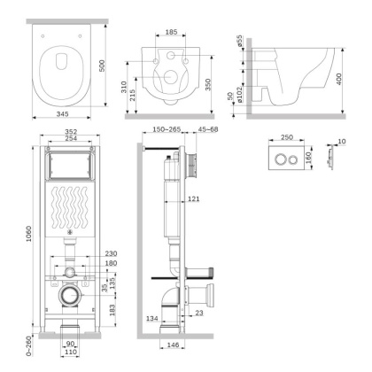 IS110138.DX77C1700 ErgoFi Инсталляция с клавишей L черн мат с подвесным унитазом Jupiter без ободка с сид м