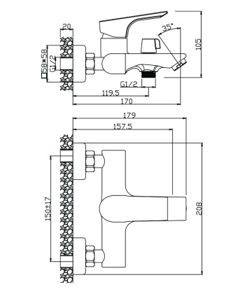 Смеситель д/ванны PORTO, арт.11201PR Смеситель д/ванны PORTO, арт.11201PR