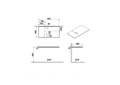 Столешница стеклянная Origin 90 см, левосторонняя, черная