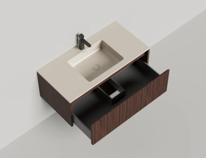 Подвесная тумба Domino 1000, шпон Onda Plus, фрезерованный фасад