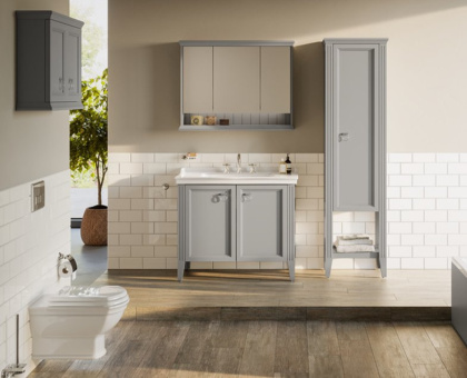 Шкаф Valarte 80 см с зеркальными дверцами, с LED подсветкой, цвет серый матовый