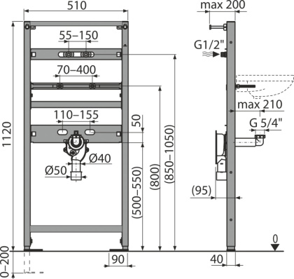 Монтажная рама для умывальника и смесителя co встроенным сифоном