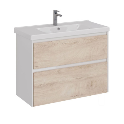 Тумба Lemark COMBI 100см под 1 раковину, подвесная/напольная, 2 ящика, цвет фасада: Дуб кантри, цвет корпуса: Белый глянец Тумба Lemark COMBI 100см под 1 раковину, подвесная/напольная, 2 ящика, цвет фасада: Дуб кантри, цвет корпуса: Белый глянец