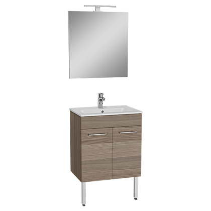 Mia комплект мебели 60 см с дверцами (тумба, раковина, зеркало c подсветкой, ножки), кордоба Mia комплект мебели 60 см с дверцами (тумба, раковина, зеркало c подсветкой, ножки), кордоба