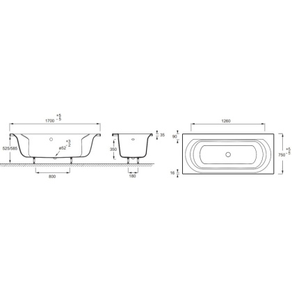 Акриловая ванна Jacob Delafon Elise 170x75 см, шт