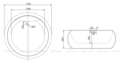 Акриловая ванна BELBAGNO BB30-1550, 1550x1550x600