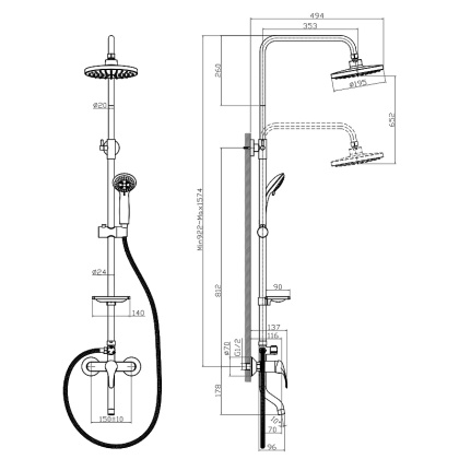 Смеситель Rossinka A35-46 для ванны и душа с регулируемой высотой штанги, поворотным изливом и лейкой "Тропический дождь" Смеситель Rossinka A35-46 для ванны и душа с регулируемой высотой штанги, поворотным изливом и лейкой "Тропический дождь"