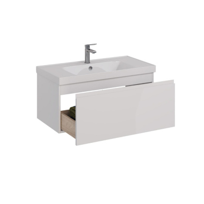 Тумба Lemark VEON MINI 90см под 1 раковину, подвесная, с 1 ящик, цвет корпуса, фасада: Белый глянец