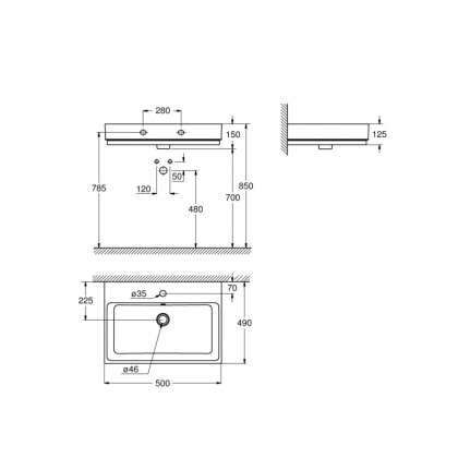 Раковина GROHE Cube Ceramic, подвесная 50 см, альпин-белый (3947400H)