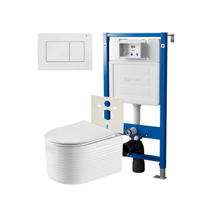 Сет: Система инсталляции Point Элемент для подвесного унитаза PN45120 + Клавиша смыва для инсталляции Point Ника, белая, PN44081W + Унитаз подвесной Point Омега безободковый, белый, сиденье дюропласт, микролифт быстросъемное PN41902