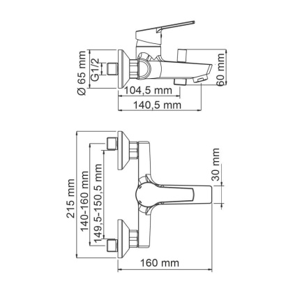 Rhin 4401 Смеситель для ванны с коротким изливом Wasserkraft
