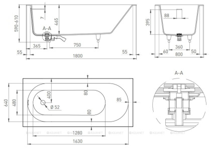 Ванна из искусственного камня ORNELLA_KIT 180,102412G