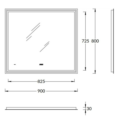 Зеркало TECNO c LED 90 с подсветкой, с функцией антизапотевание, белый глянцевый