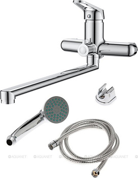 OneLife P11-218cr полимерный смеситель для ванны/душа с длинным изливом с душевым набором, хром