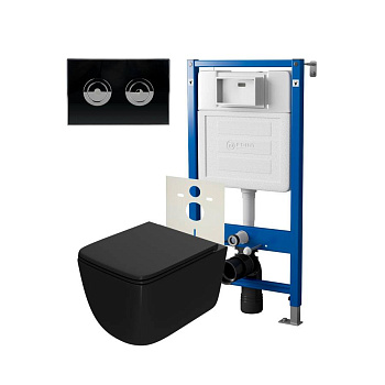 Сет: Система инсталляции пневматическая Point Элемент П для подвесного унитаза PN45121 + Клавиша смыва для пневматической инсталляции Point Венера, установка в стену, черный/хром, PN44071BC + Унитаз подвесной Point Меркурий безободковый сид.дюропласт микр