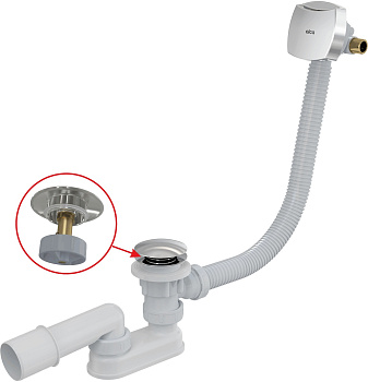 Сифон для ванны CLICK/CLACK с напуском воды через перелив для ванн с толстыми стенками, хром