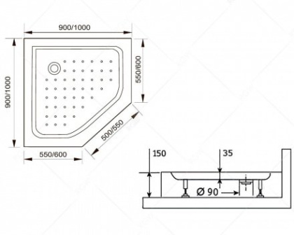 Душевой поддон 100*100 RGW LUX/TN-TR /Трапеция Ø 90 мм  (для PA-86)