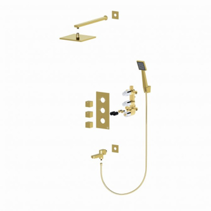 Душевая система Timo Tetra-Thermo SX-0199/17SM скрытого монтажа с термостатом, золото матовое