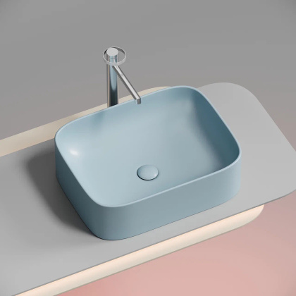 Умывальник чаша накладная прямоугольная (цвет Голубой Матовый) Element 505*380*150мм