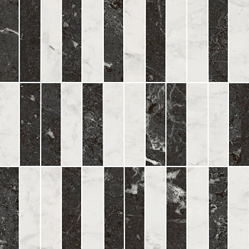 Декор Тубкаль мозаичный микс чёрный белый глянцевый обрезной 30x30x0,9