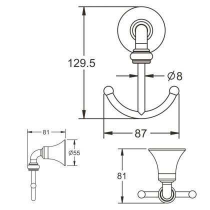 Крючок двойной, RG1221 Rose, Хром