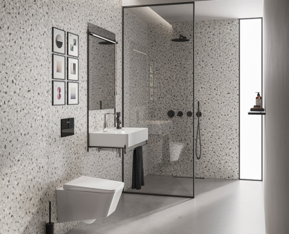 Набор встроенной душевой системы Origin на 3 направления, матовый черный (верхняя лейка, излив, ручной душ, смеситель встроенный внешняя и внутренняя часть)