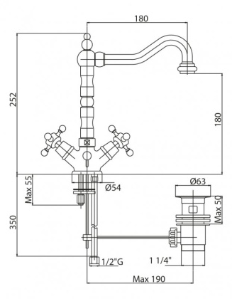 LORD-LS2-03/24 Смеситель для раковины с донным клапаном золото, ручки золото