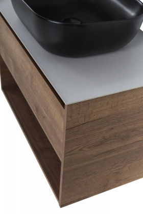 Тумба c раковиной подвесная с одним ящиком и одной открытой полкой BelBagno KRAFT 100 Rovere Tabacco, раковина белая