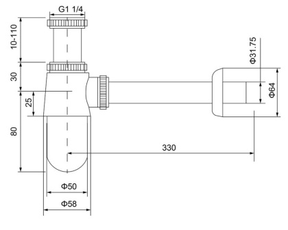 Сифон Timo 960/03L для раковины черный матовый