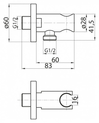 CZR-AI13-01 Штуцер с держателем ручного душа, хром CZR-AI13-01 Штуцер с держателем ручного душа, хром