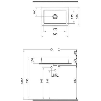 Раковина накладная Cesena Vessel, 560*380, без перелива, б/отв. смес., 1172-001-0125, шт