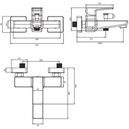 Смеситель для ванны OMNIRES PARMA PM7430CR (хром) Смеситель для ванны OMNIRES PARMA PM7430CR (хром)