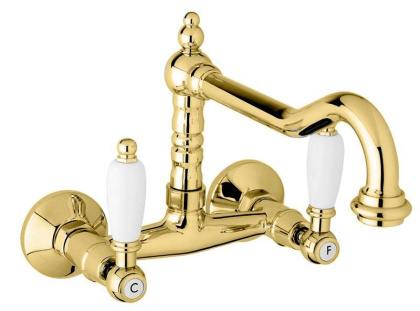 FIRST-LLP-03/24-M Кухонный смеситель настенного монтажа, исполнение золото, ручки золото